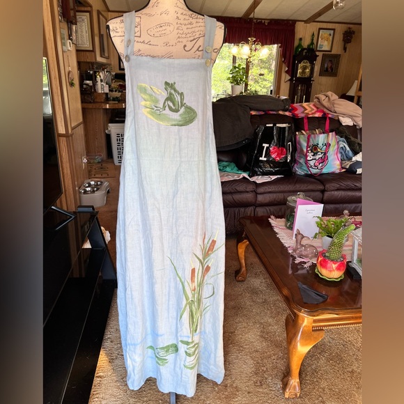 Earth . Song Dresses & Skirts - Earth . Song Vintage Linen dress painted frog in pond long dress.